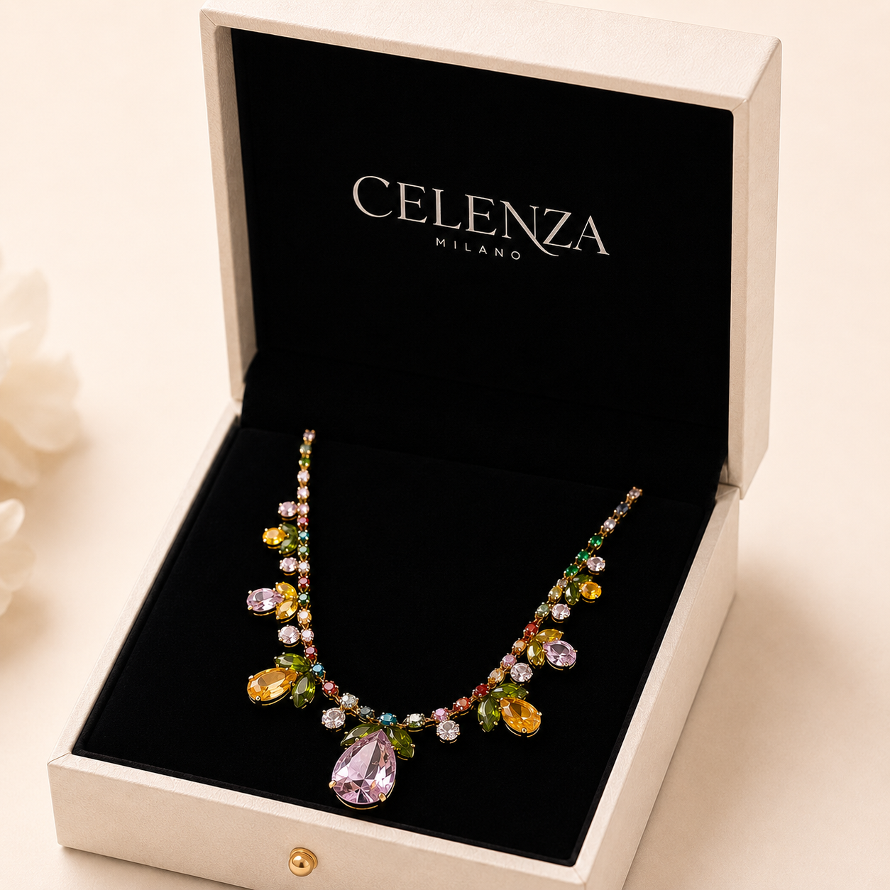 Collana a Fiori di Zirconi Multicolore - Elegante e Raffinata