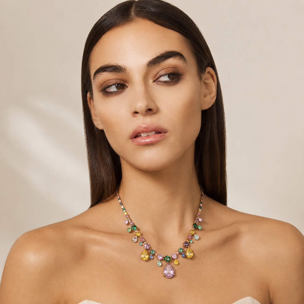 Collana a Fiori di Zirconi Multicolore - Elegante e Raffinata