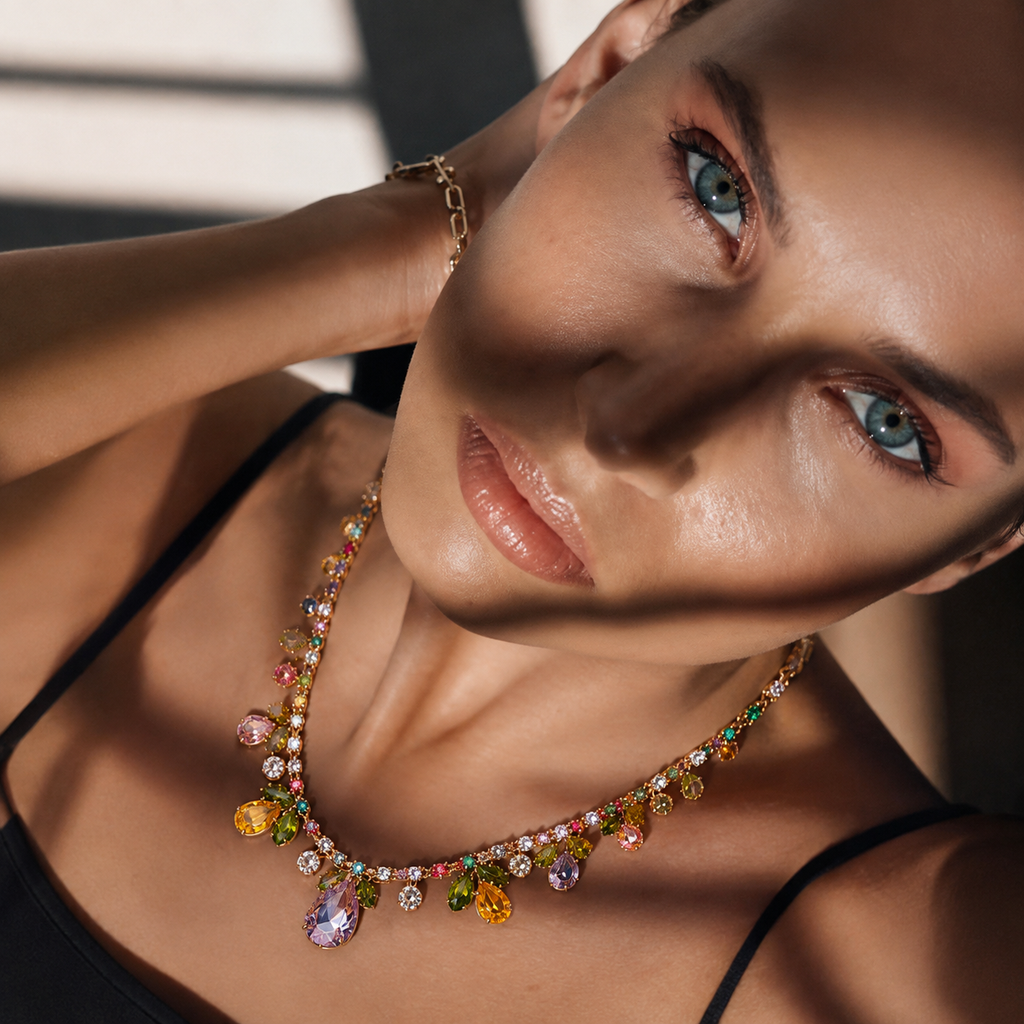 Collana a Fiori di Zirconi Multicolore - Elegante e Raffinata