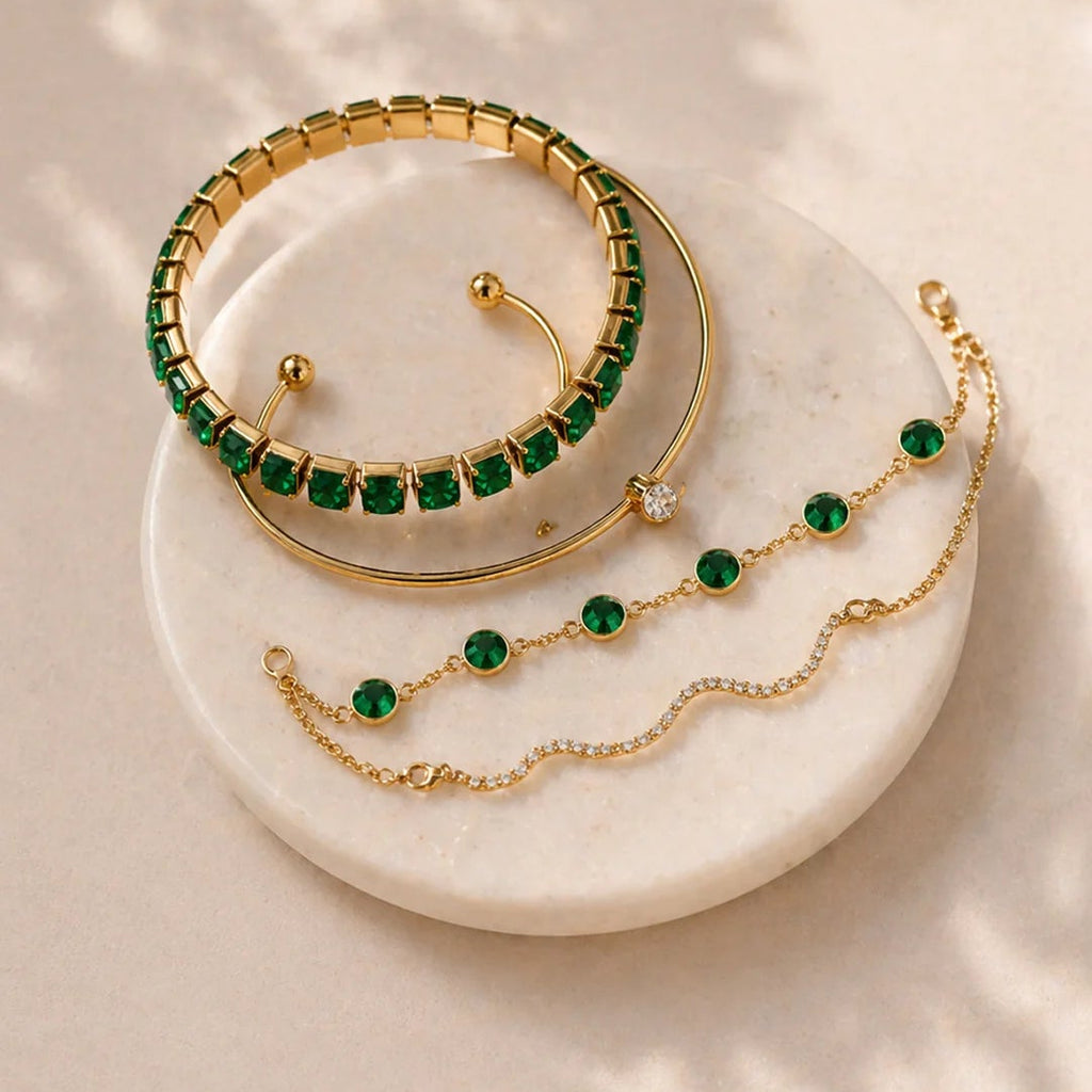 Set 4 Bracciali Oro e  Agata Verde - moderno, elegante e versatile