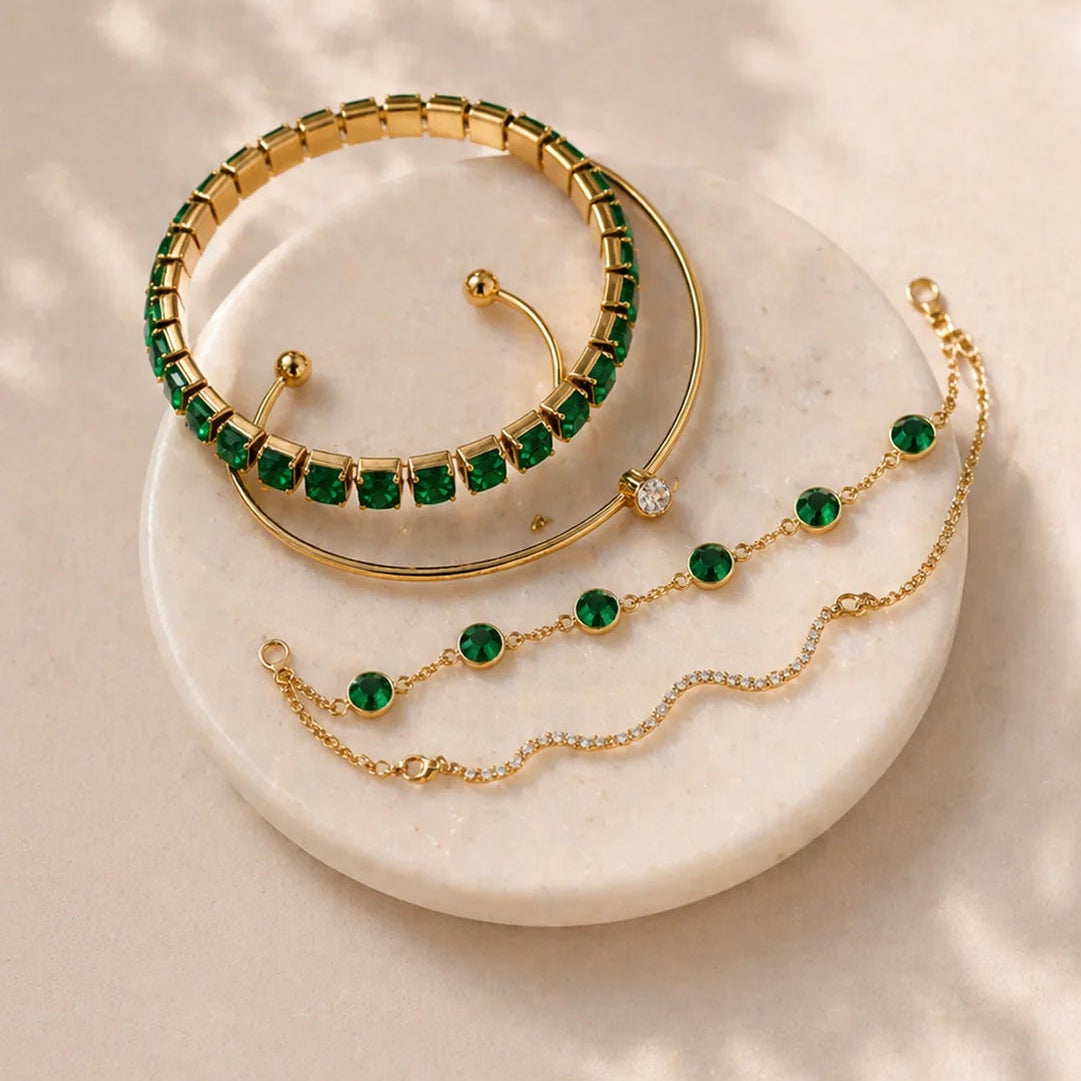Set 4 Bracciali Oro e  Agata Verde - moderno, elegante e versatile